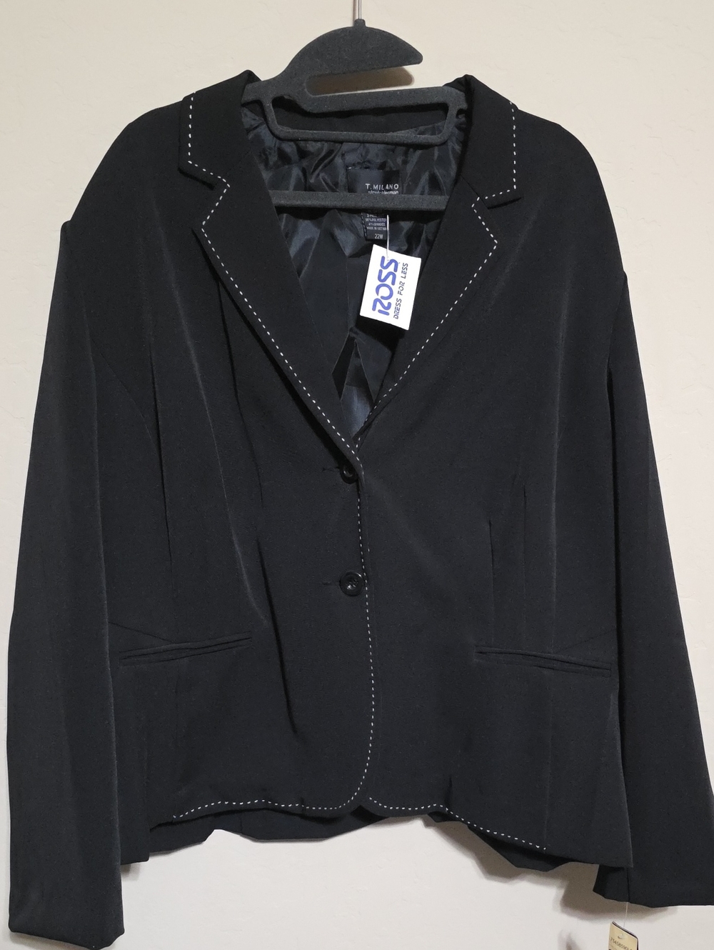 Milano Black Blazer with Contrast Stitching, Size 22